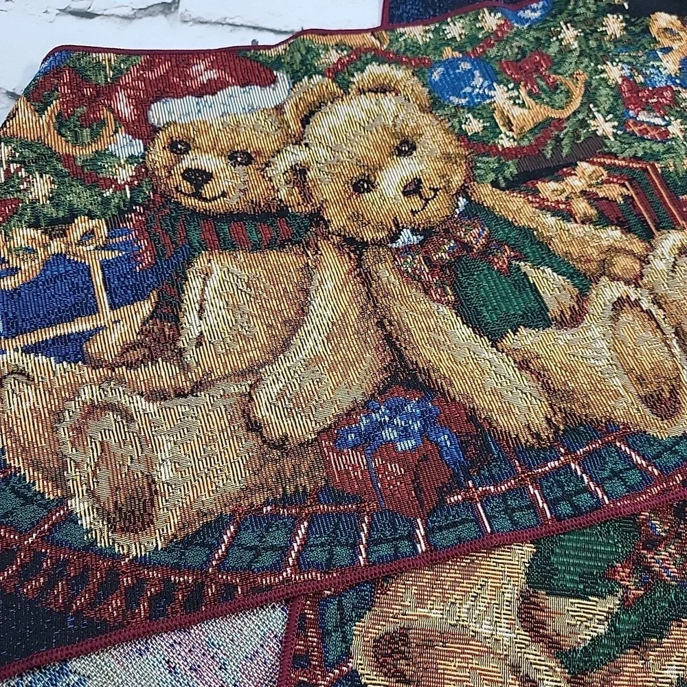 Holiday Table Runner‎ Christmas Presents Teddy Bears 2 Yards Long Woven Tassels
